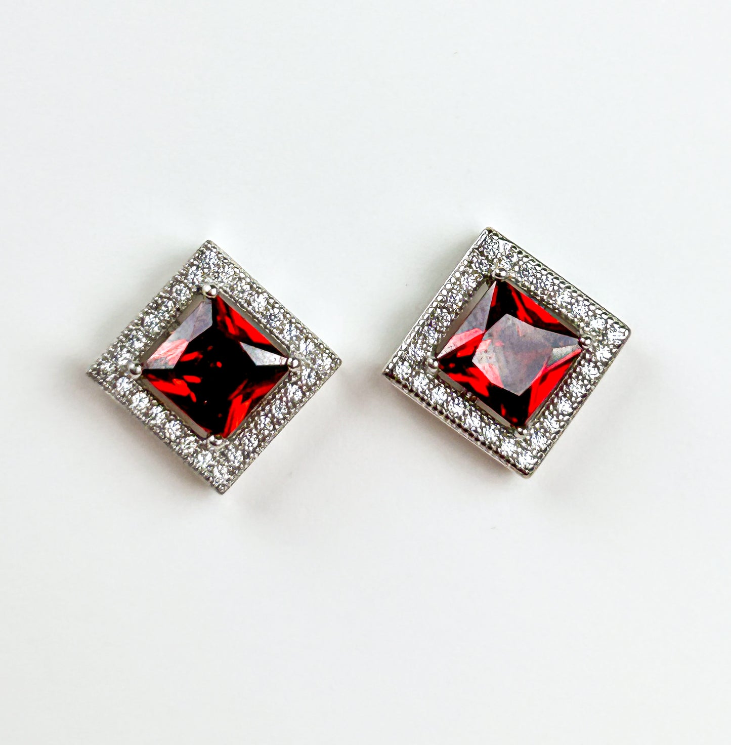 Red Zircon Sterling Silver Studs