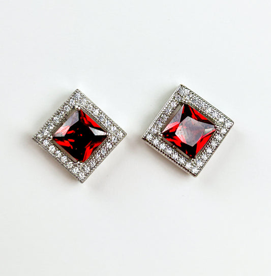 Red Zircon Sterling Silver Studs