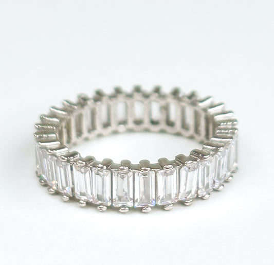 Eternity Baguette Cut Sterling Silver Ring