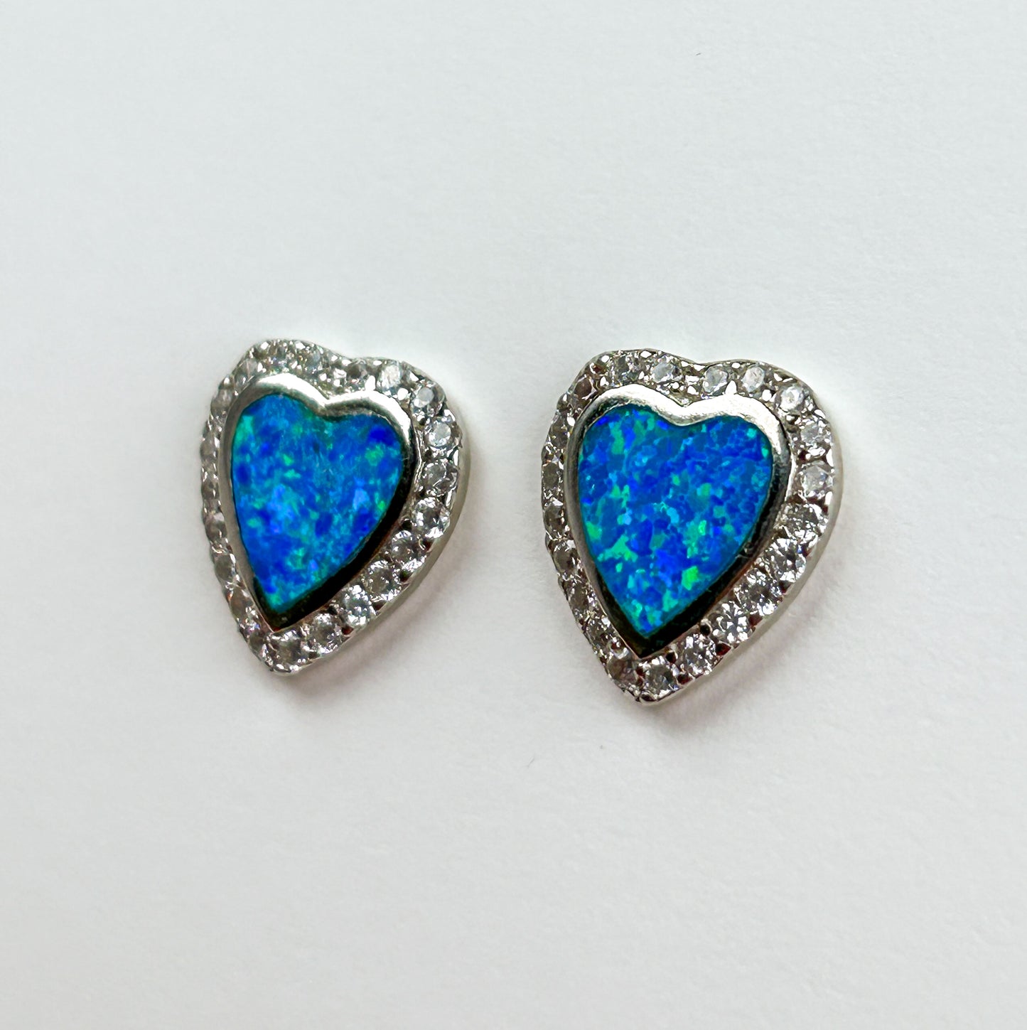 Blue Opal Heart Sterling Silver Studs