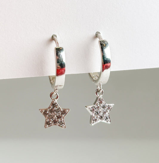 Star Sterling Silver Huggies Earrings