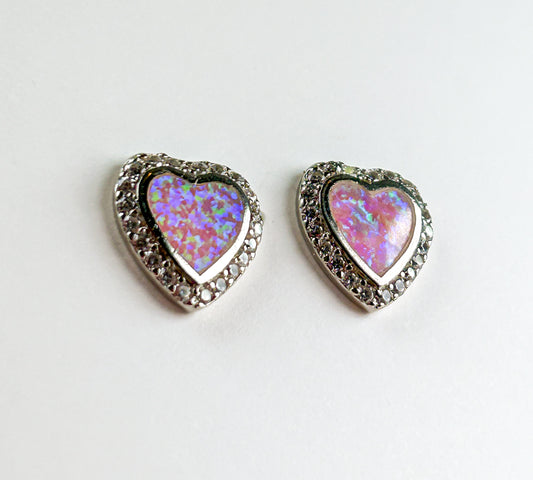 Pink Opal Heart Sterling Silver Studs
