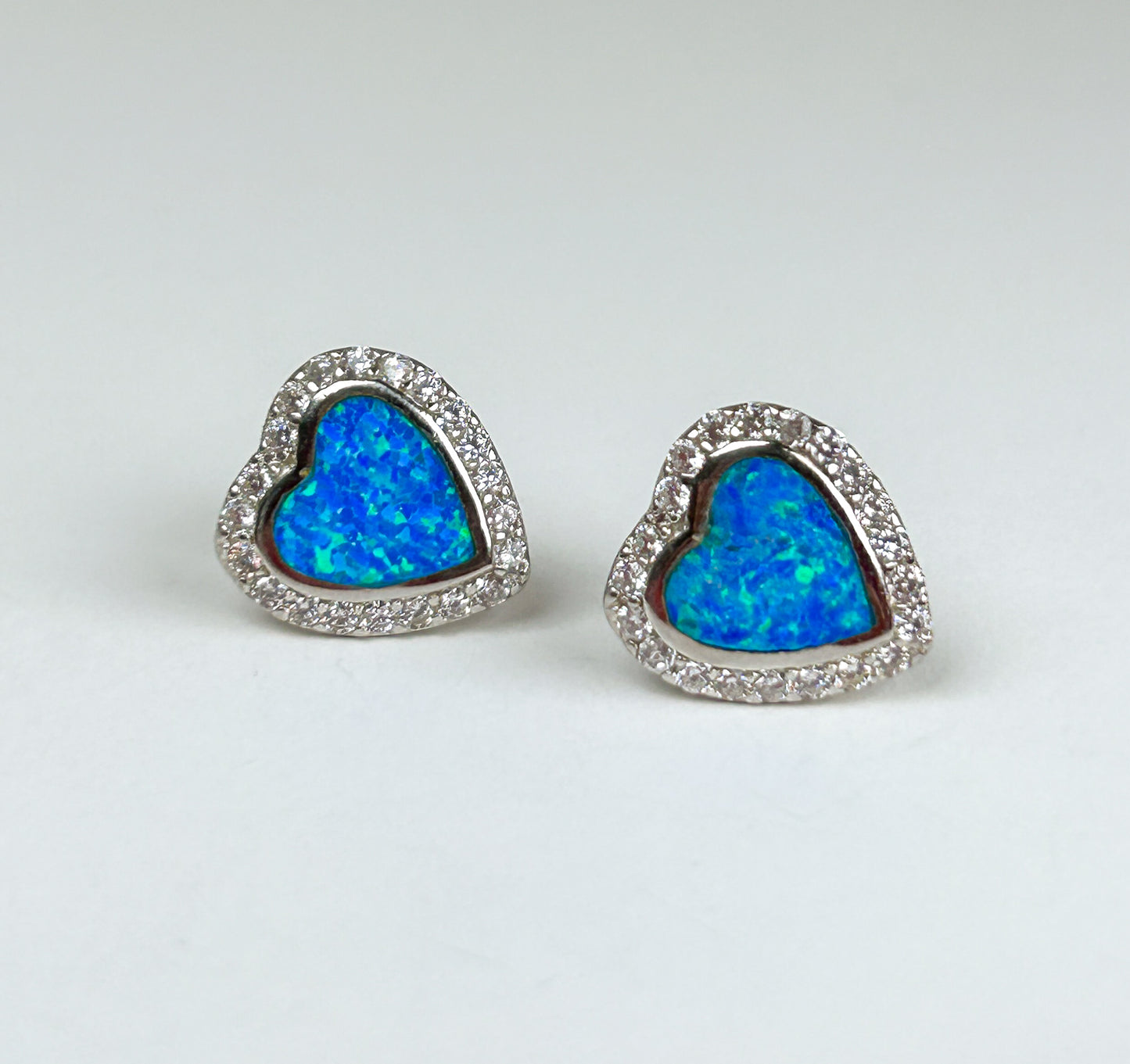 Blue Opal Heart Sterling Silver Studs