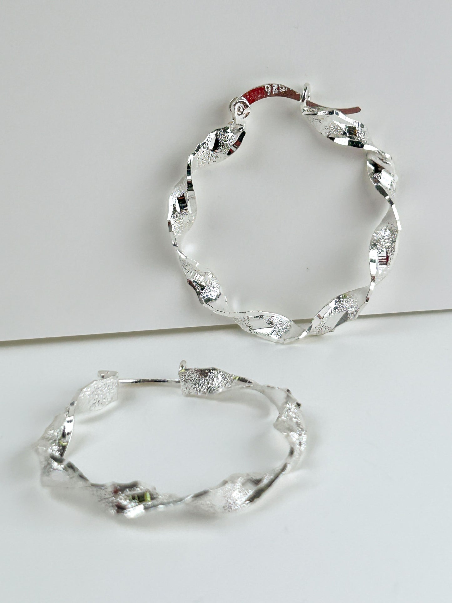 28mm Twisted Sterling Silver Hoops