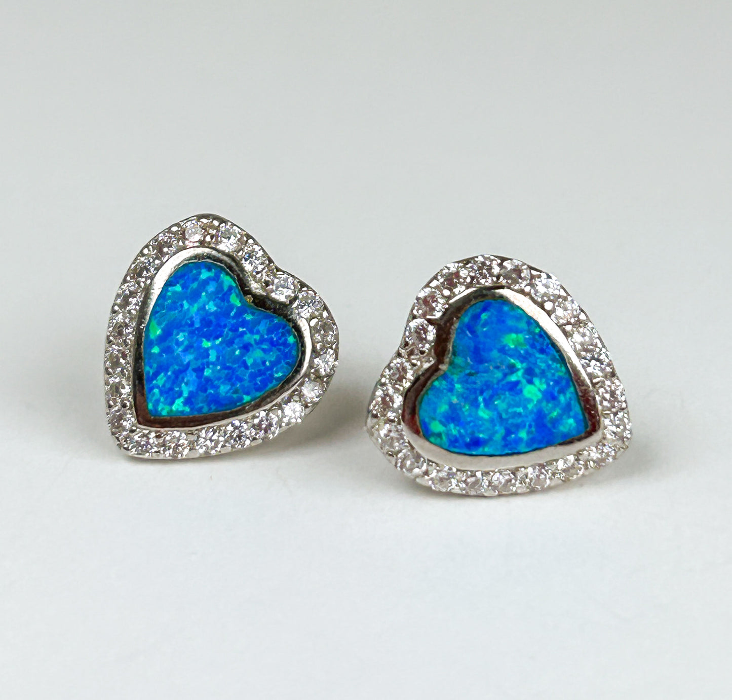 Blue Opal Heart Sterling Silver Studs