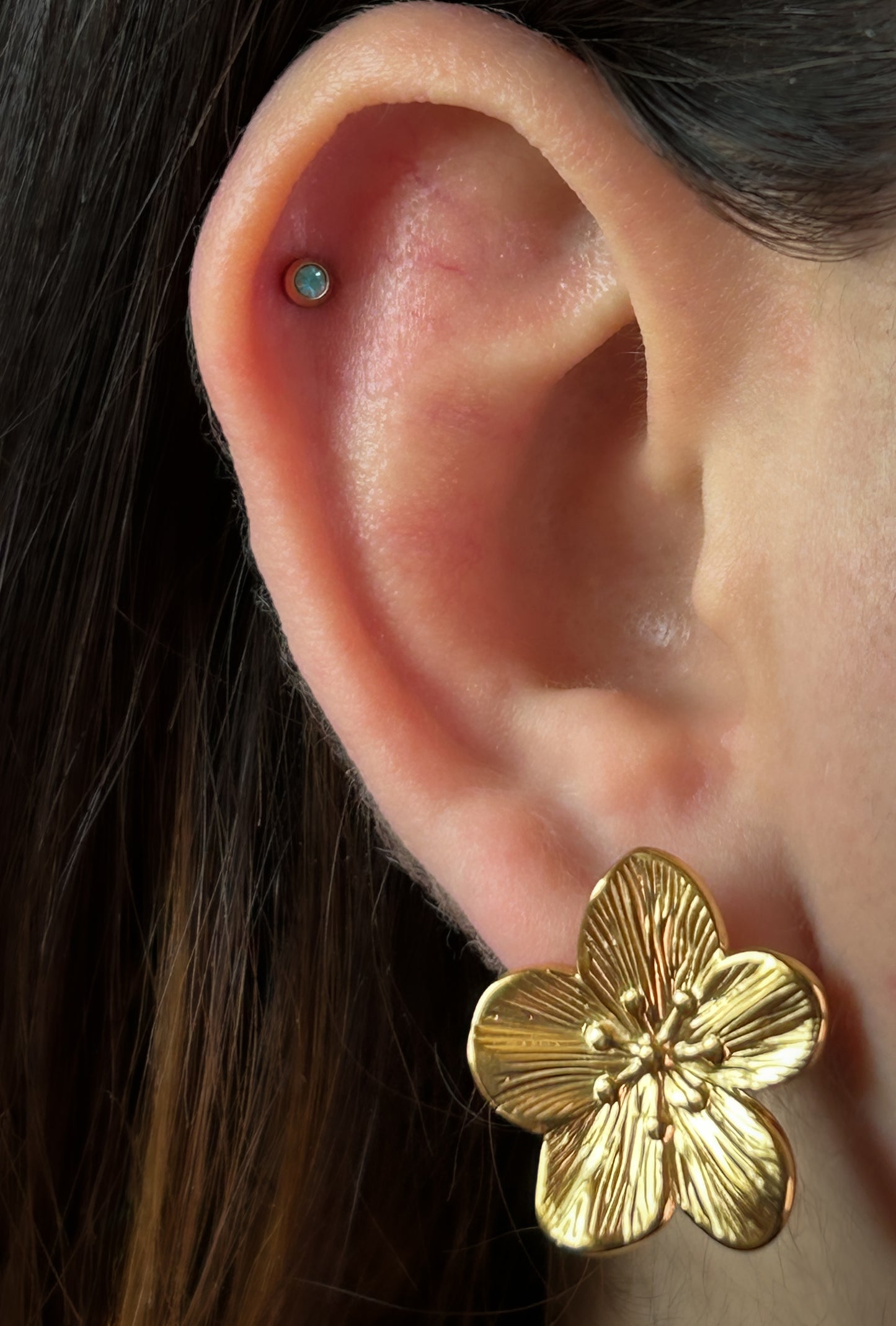 Gold Textured Flower Stud Earrings