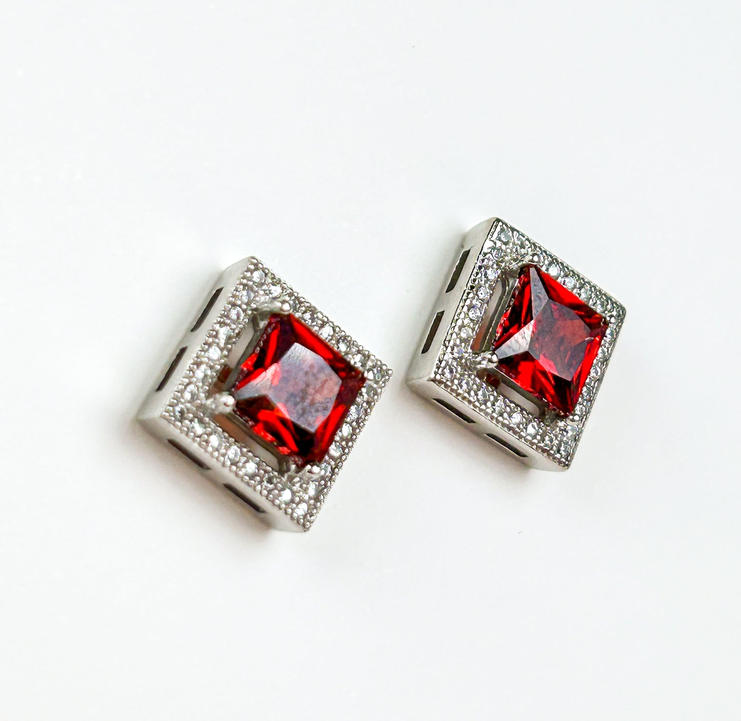 Red Zircon Sterling Silver Studs