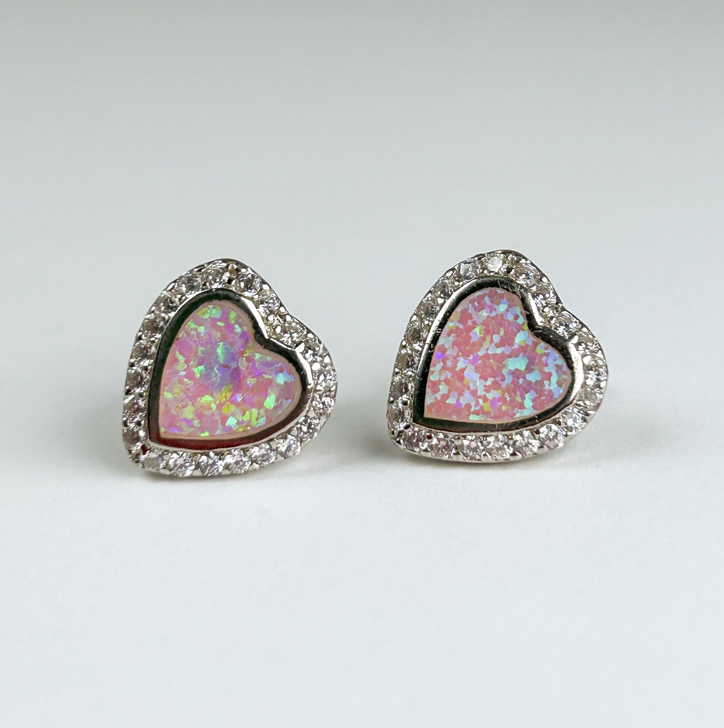 Pink Opal Heart Sterling Silver Studs