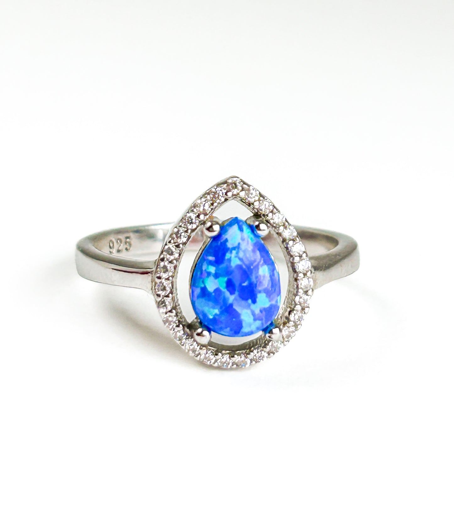 Teardrop Opal Sterling Silver Ring
