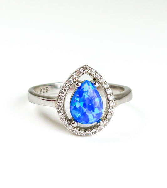 Teardrop Opal Sterling Silver Ring