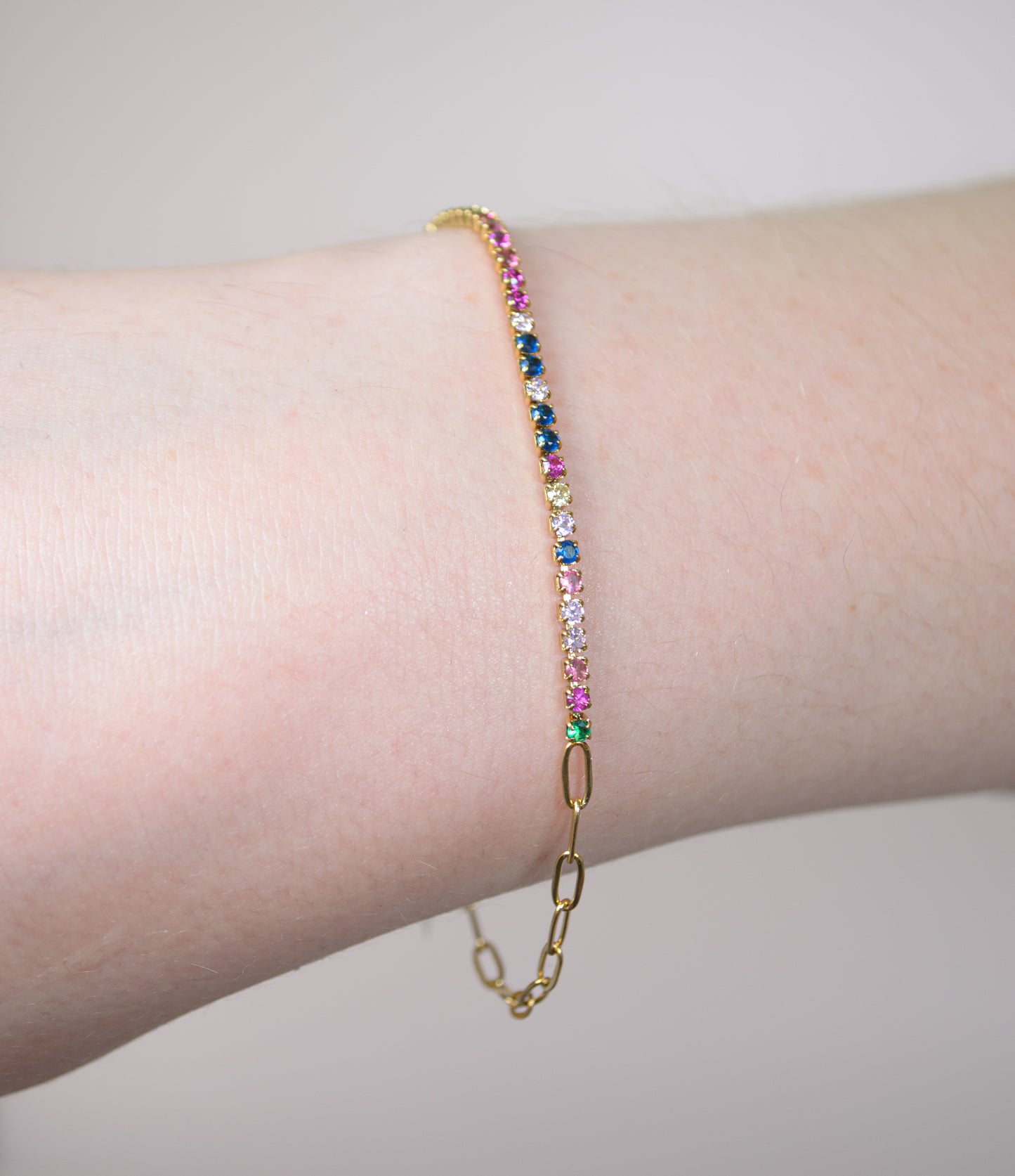 Cubic Zirconia & Dainty Paper Clip Chain Bracelet