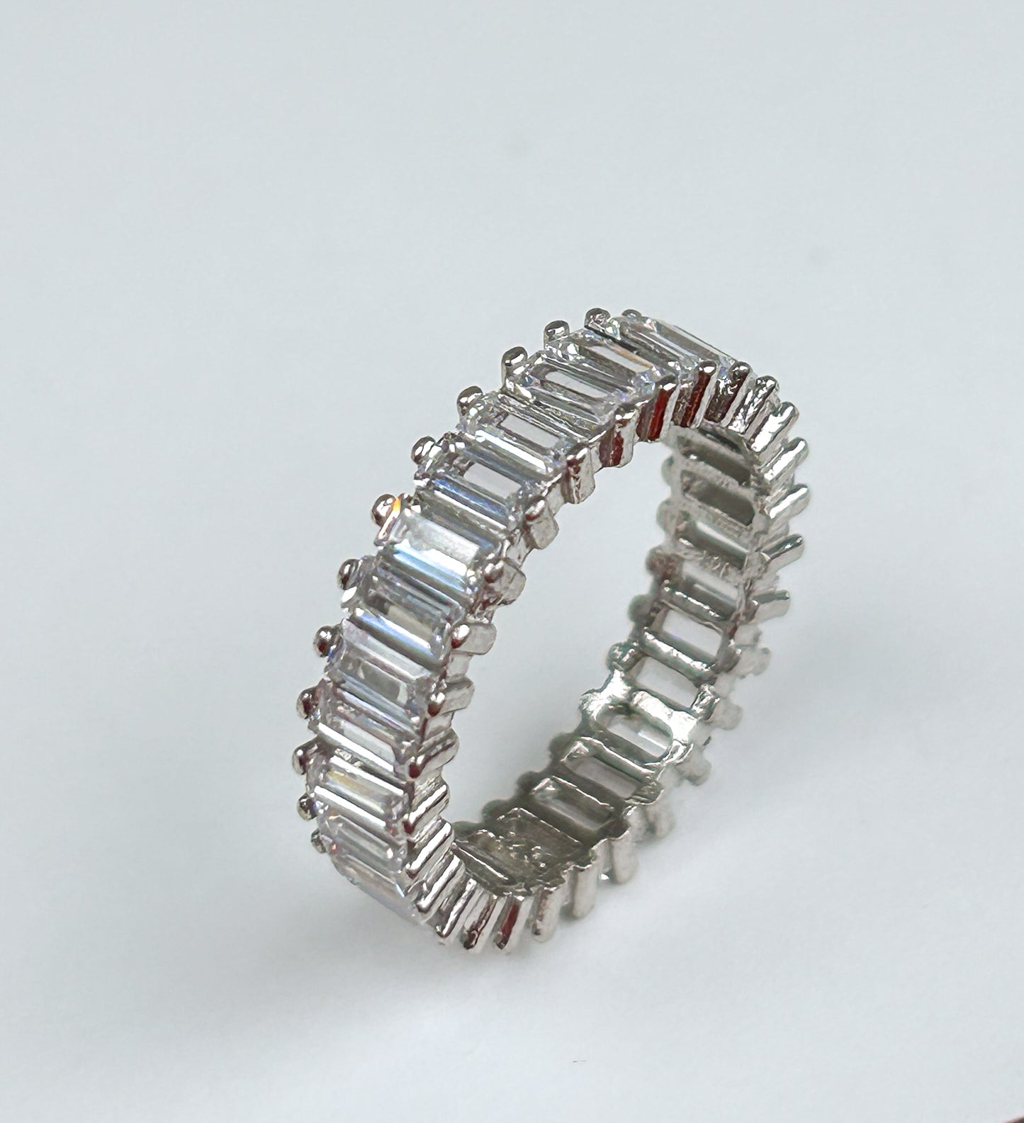 Eternity Baguette Cut Sterling Silver Ring