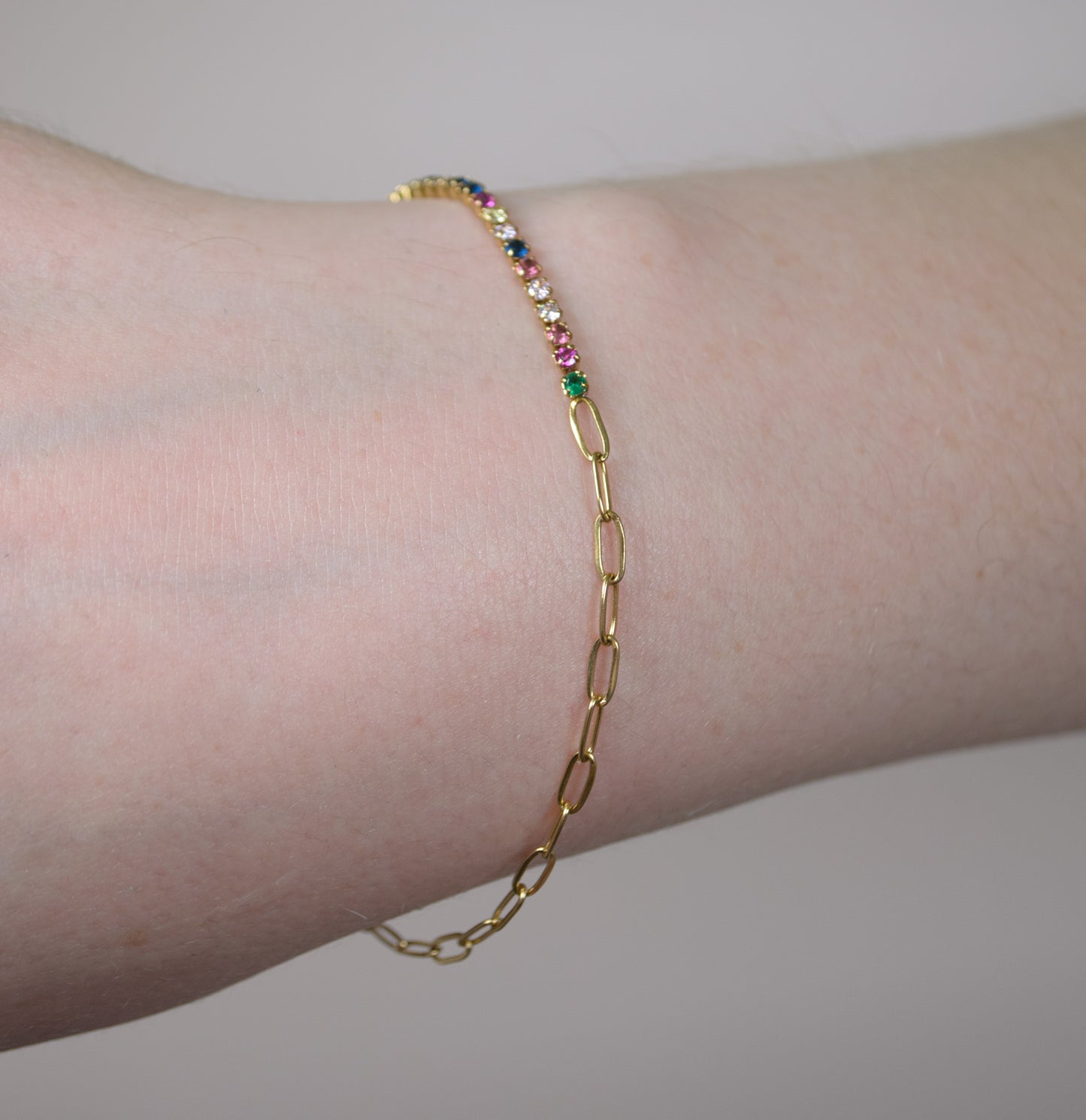 Cubic Zirconia & Dainty Paper Clip Chain Bracelet