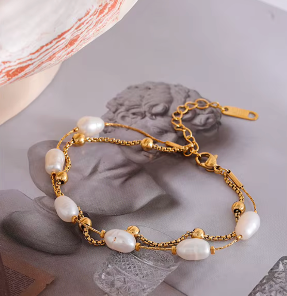 Freshwater Pearls Double Chain Bracelet