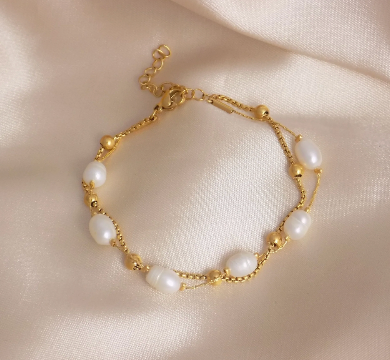 Freshwater Pearls Double Chain Bracelet