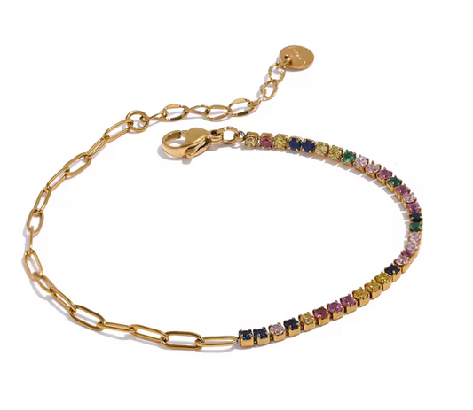 Cubic Zirconia & Dainty Paper Clip Chain Bracelet