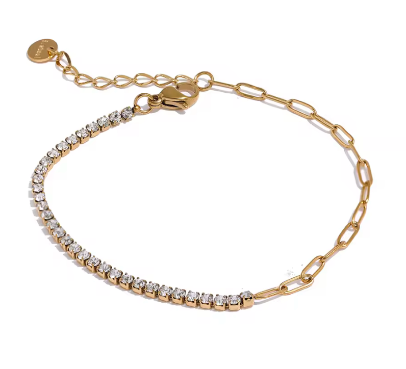 Cubic Zirconia & Dainty Paper Clip Chain Bracelet