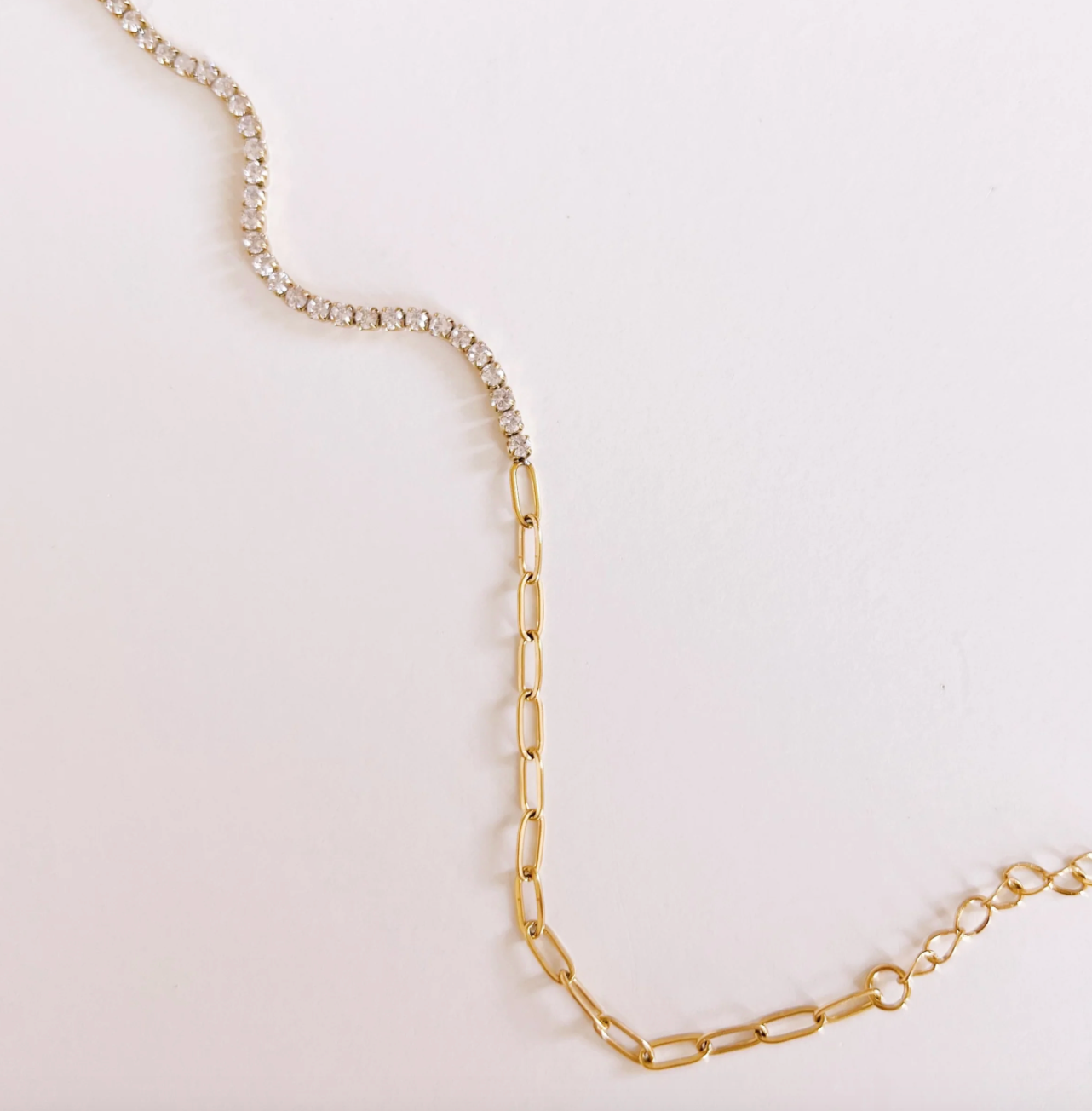 Cubic Zirconia & Dainty Paper Clip Chain Bracelet