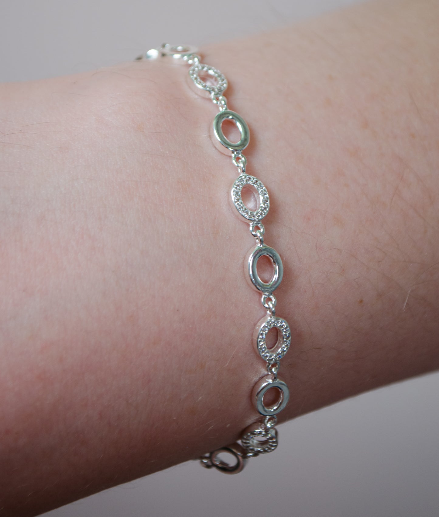 Oval Link Bracelet with Cubic Zirconia