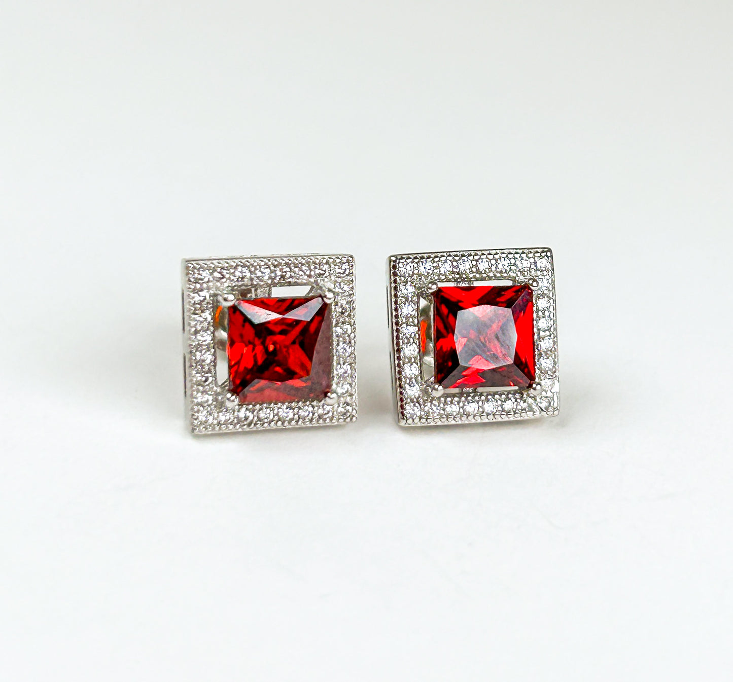Red Zircon Sterling Silver Studs
