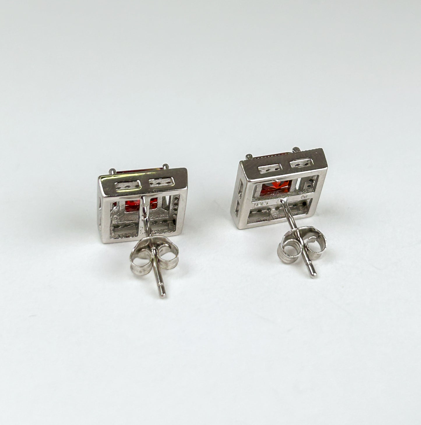 Red Zircon Sterling Silver Studs