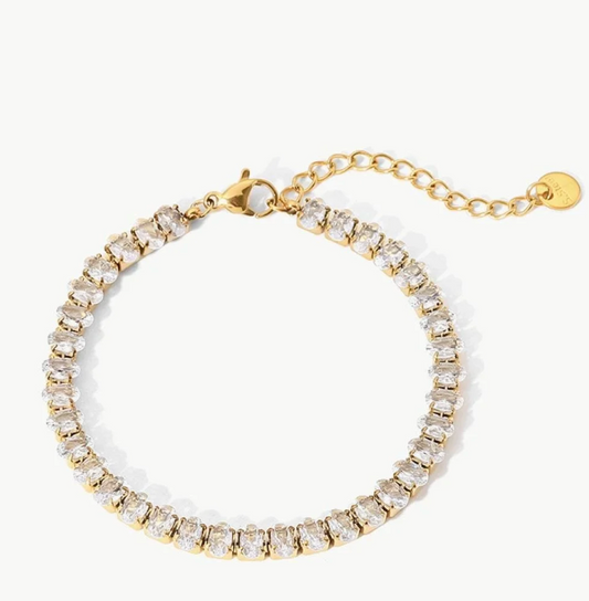 Sparkling Zirconia Stainless Steel Statement Bracelet