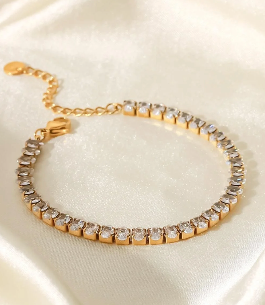 Sparkling Zirconia Stainless Steel Statement Bracelet