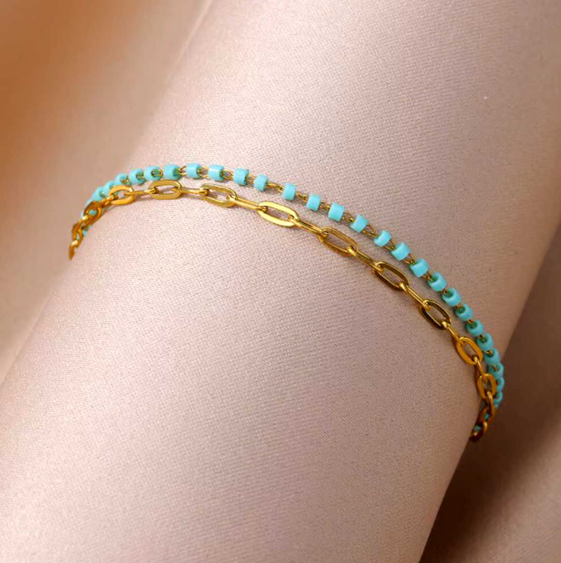 Double Aqua Enamel Chain Anklet