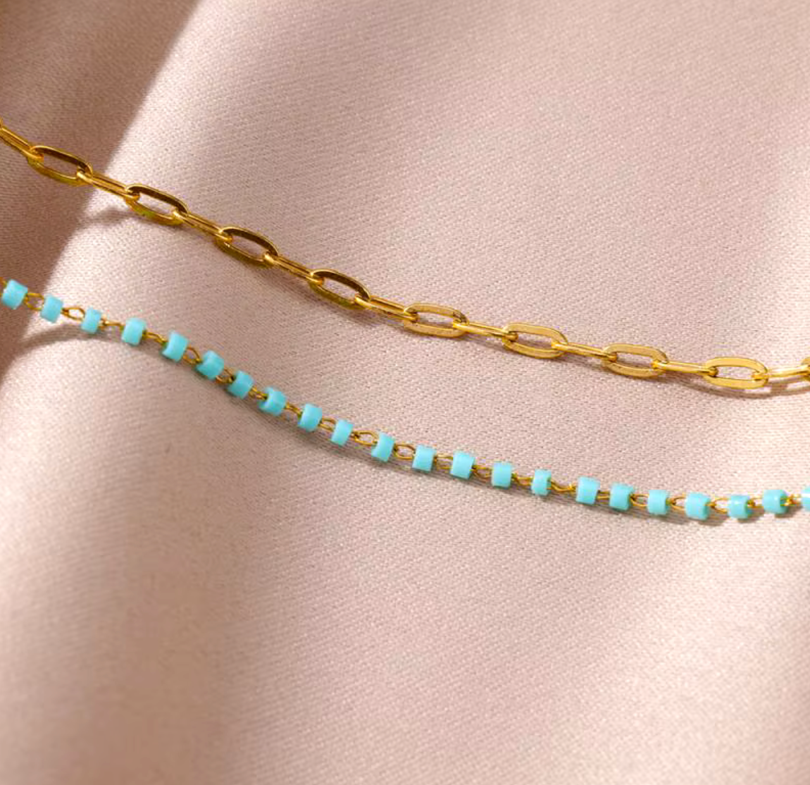 Double Aqua Enamel Chain Anklet