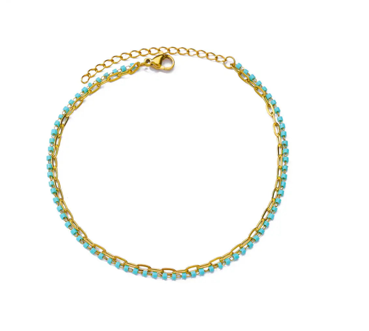 Double Aqua Enamel Chain Anklet