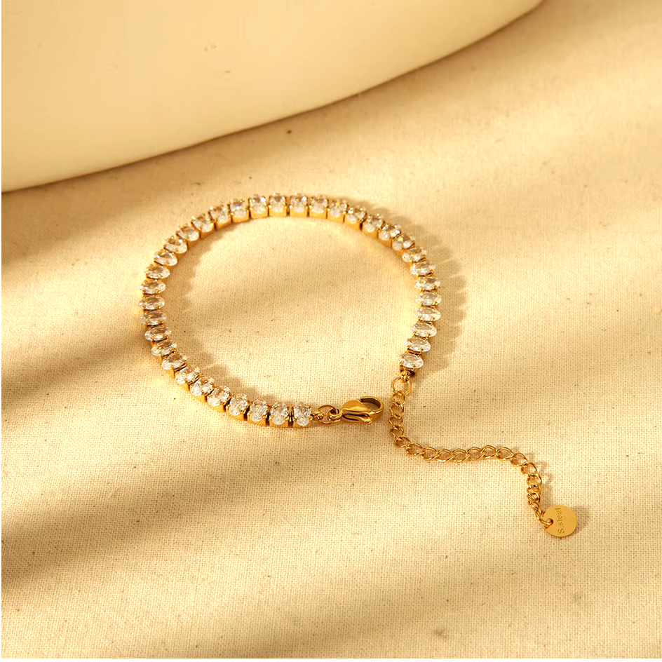 Sparkling Zirconia Stainless Steel Statement Bracelet