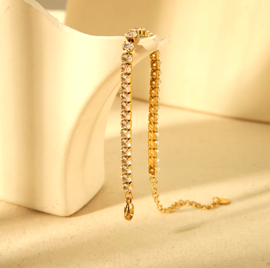 Sparkling Zirconia Stainless Steel Statement Bracelet