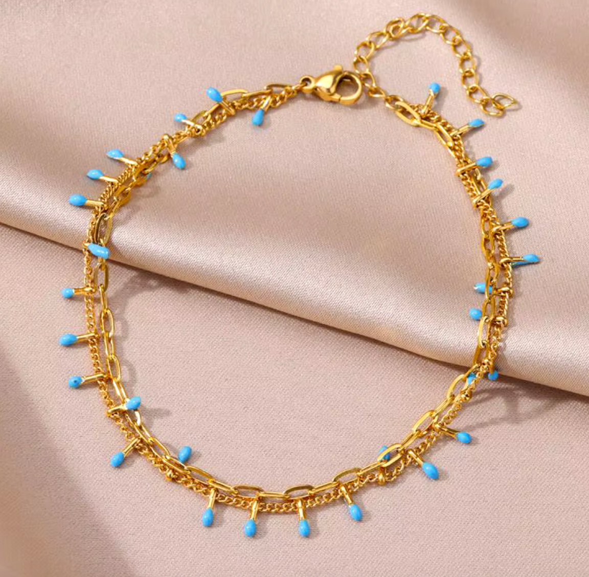 Double Blue Enamel Chain Anklet