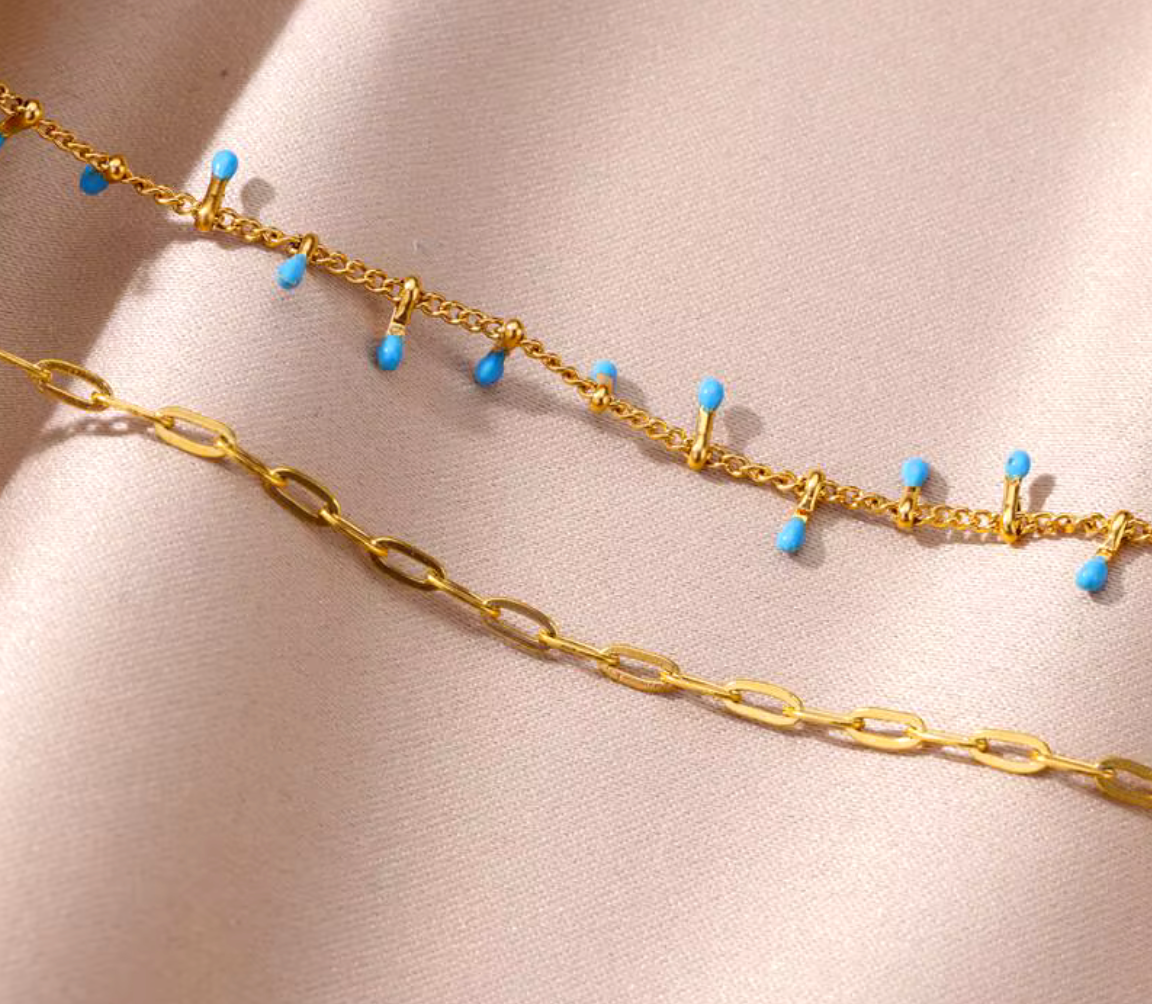 Double Blue Enamel Chain Anklet