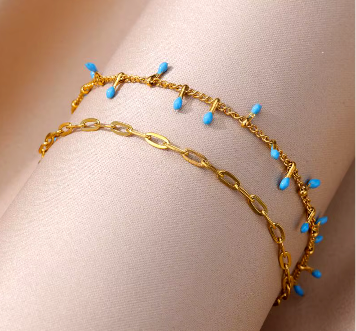 Double Blue Enamel Chain Anklet