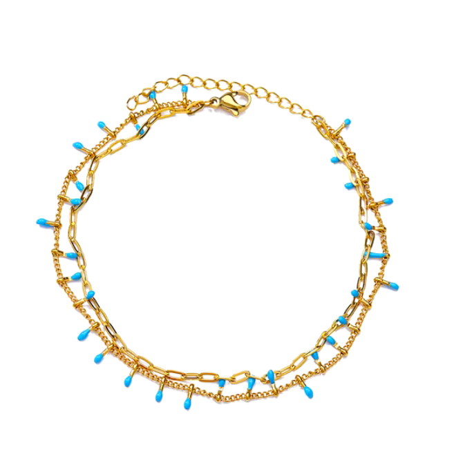 Double Blue Enamel Chain Anklet