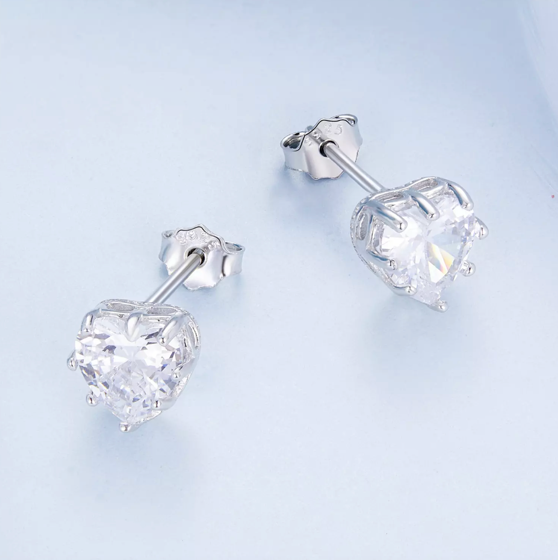 Silver Heart Sparkle Studs