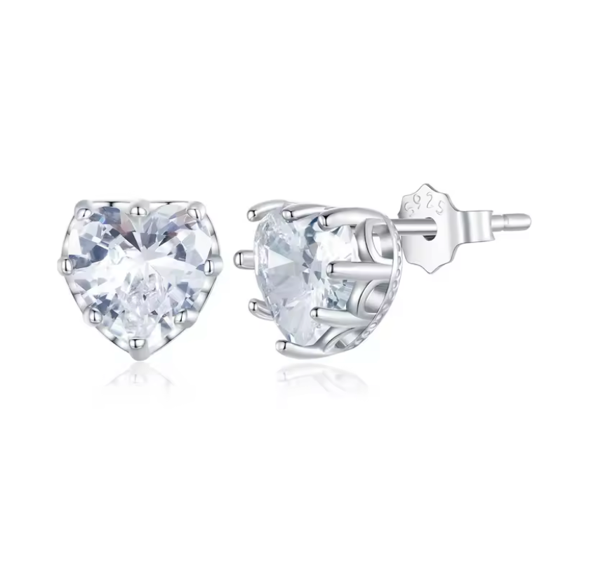 Silver Heart Sparkle Studs