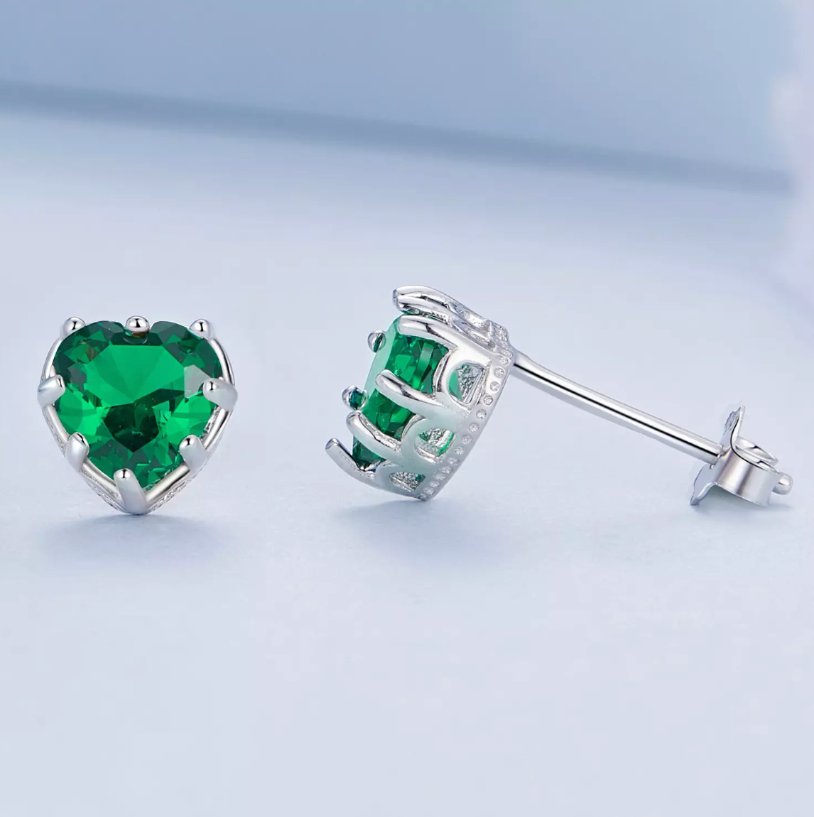 Silver Heart Sparkle Studs