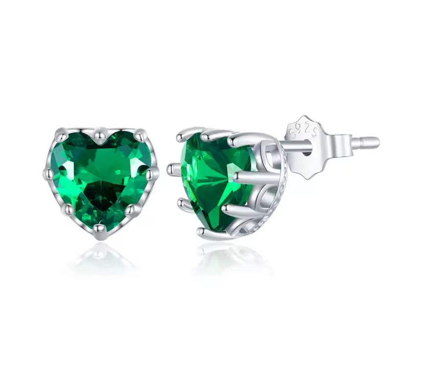 Silver Heart Sparkle Studs