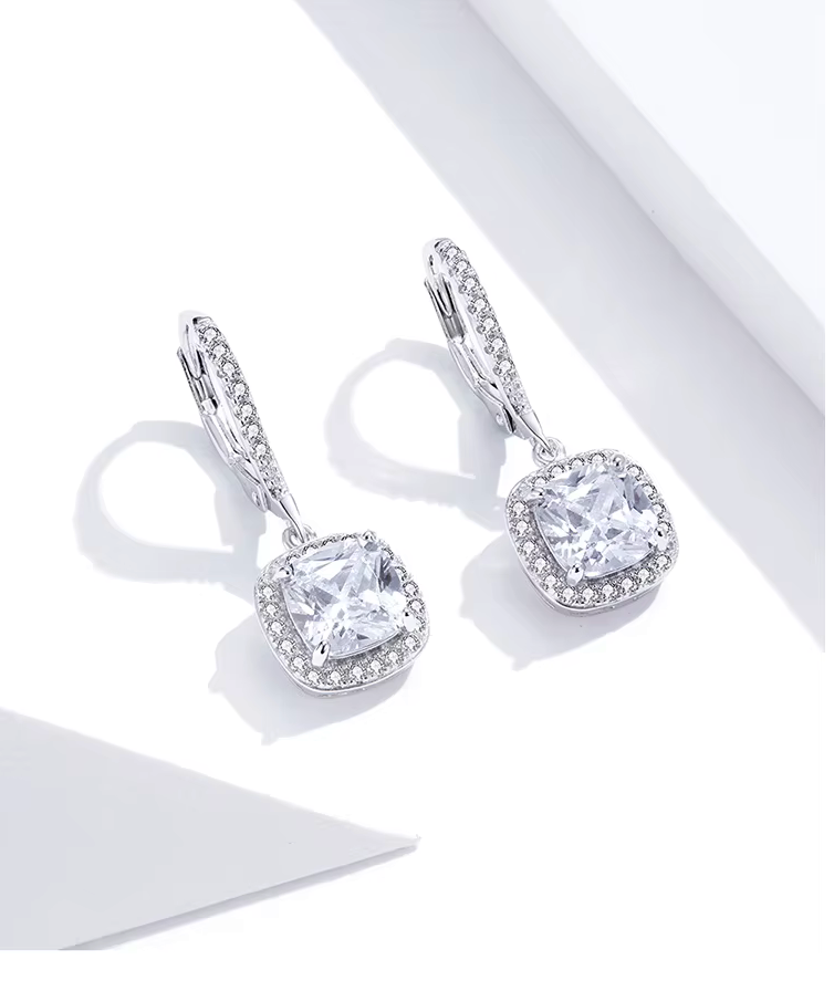 Zirconia Square Drop Earrings