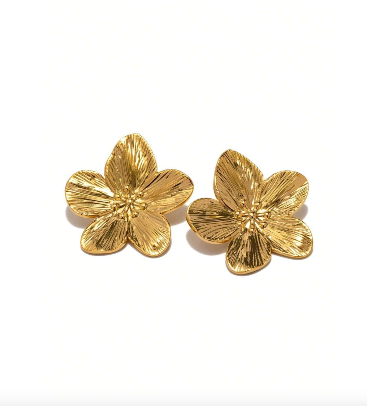 Gold Textured Flower Stud Earrings