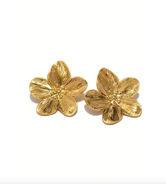Gold Textured Flower Stud Earrings