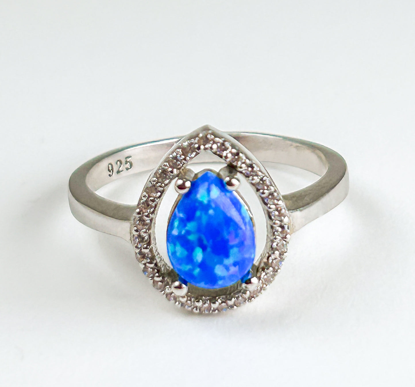 Teardrop Opal Sterling Silver Ring