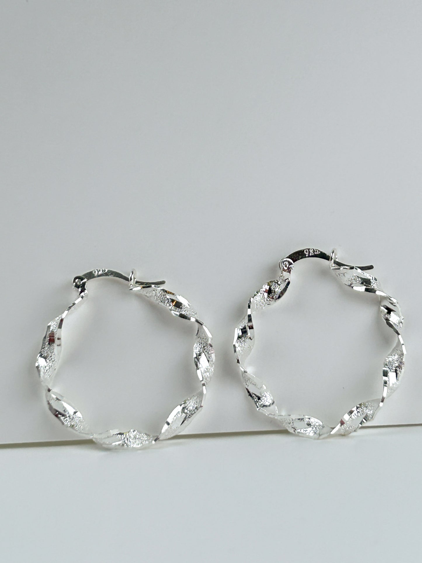 28mm Twisted Sterling Silver Hoops