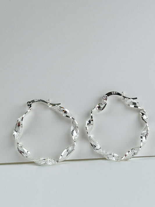 28mm Twisted Sterling Silver Hoops