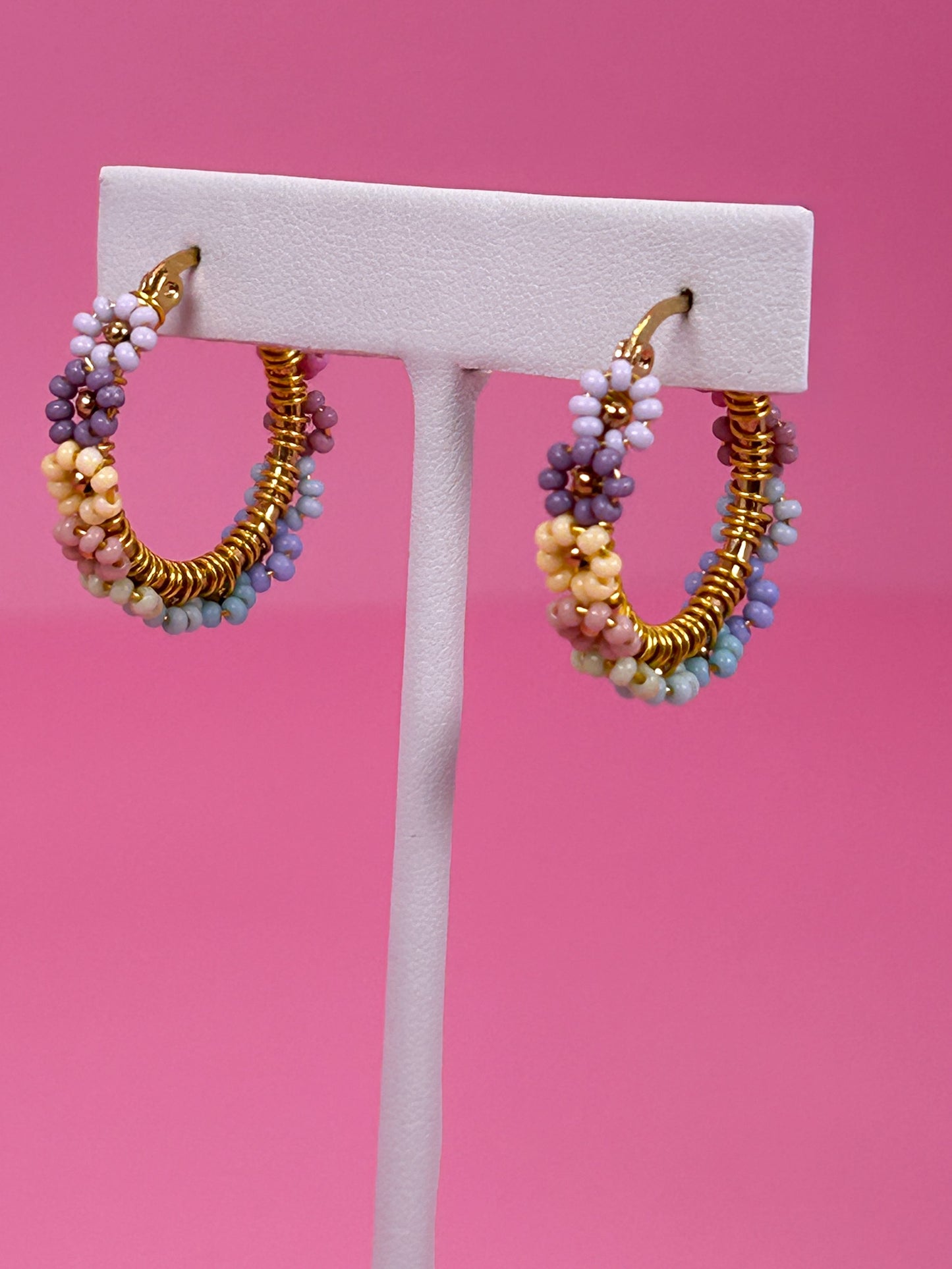 Soft Pastel Daisy Hoop Earrings