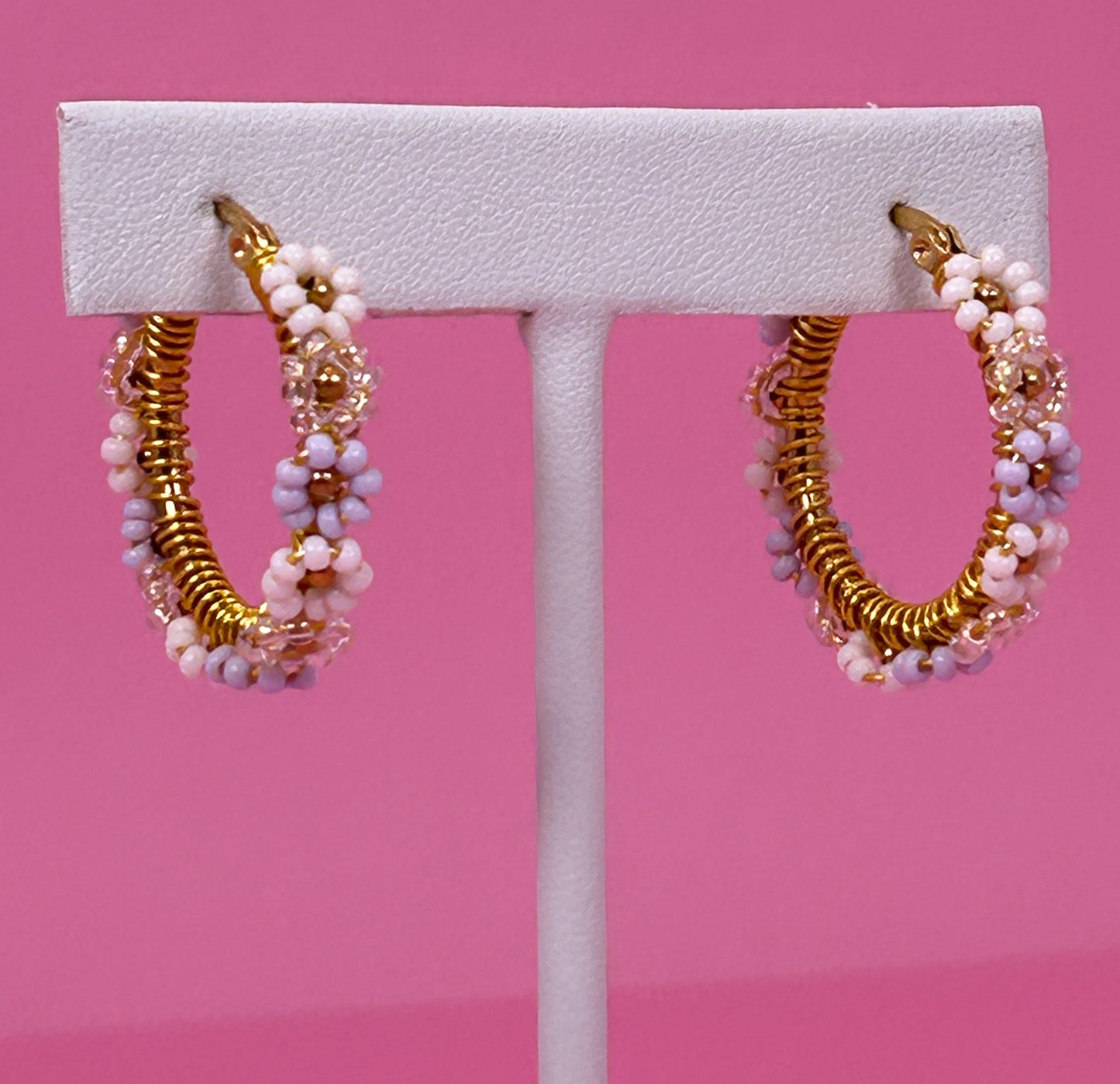 Delicate Lilac Daisy Hoop Earrings