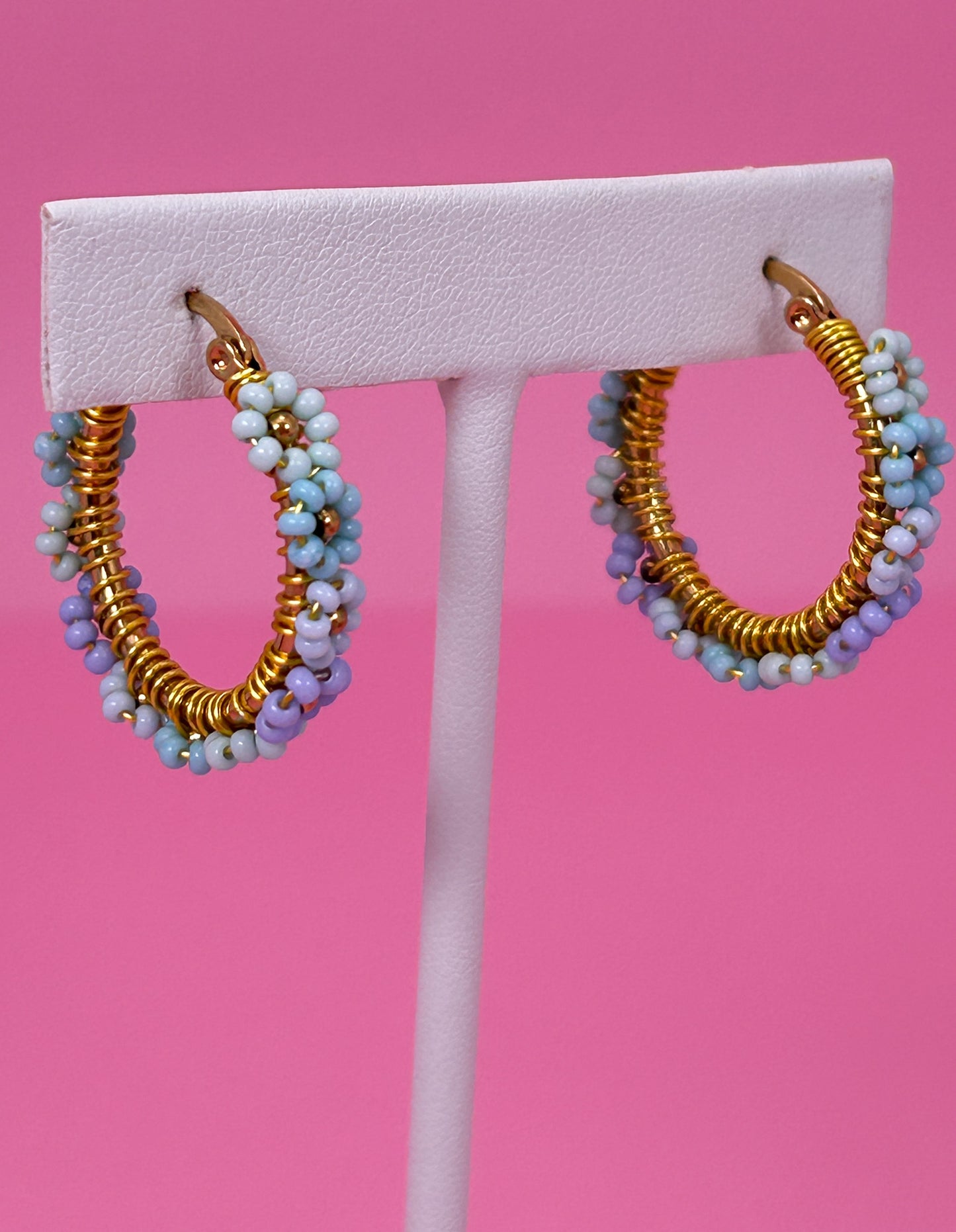 Ocean Blue Daisy Hoop Earrings