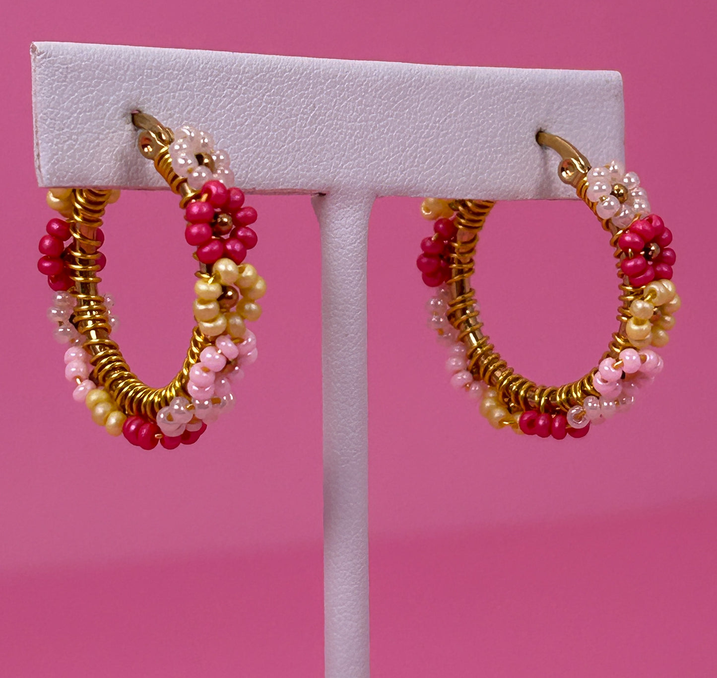 Blush Pink Daisy Hoop Earrings